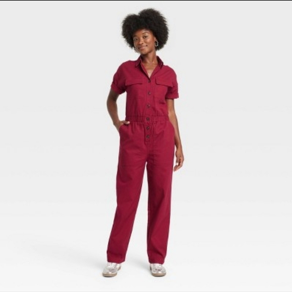 Universal Thread Pants - Universal Thread Women's Short Sleeve Jumpsuit Boilersuit Burgundy